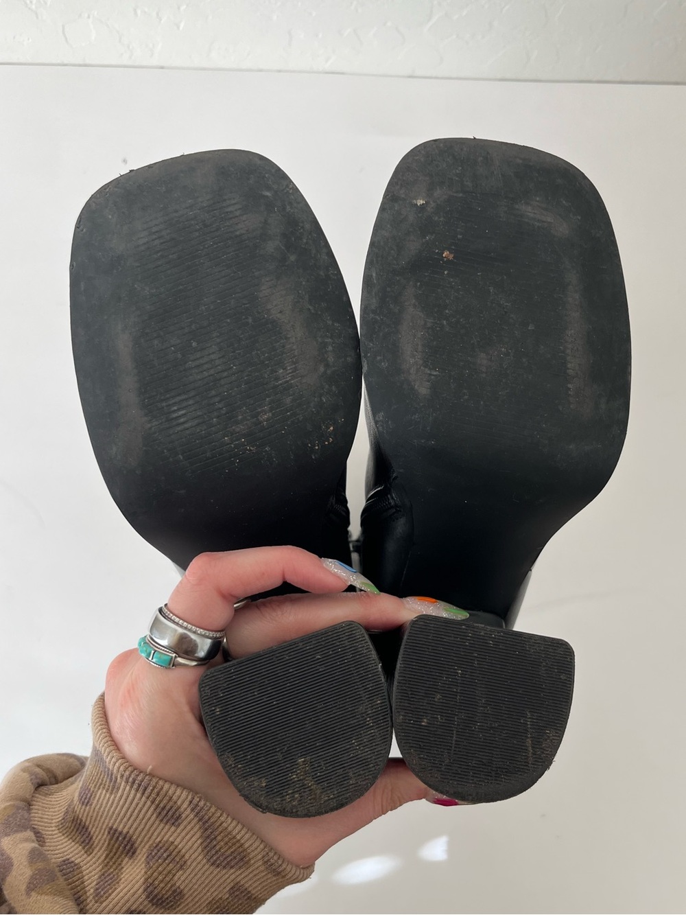 Steve Madden Cami Platform Chunky Square Toe Leather Boots Black Size 7.5 - Picture 9 of 9